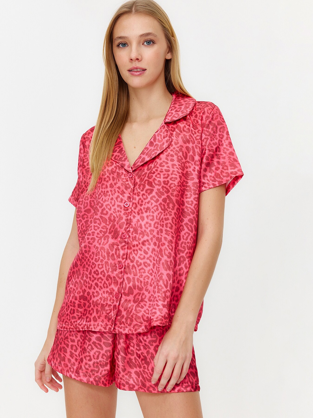 

Trendyol Women Animal Printed Night suit, Red