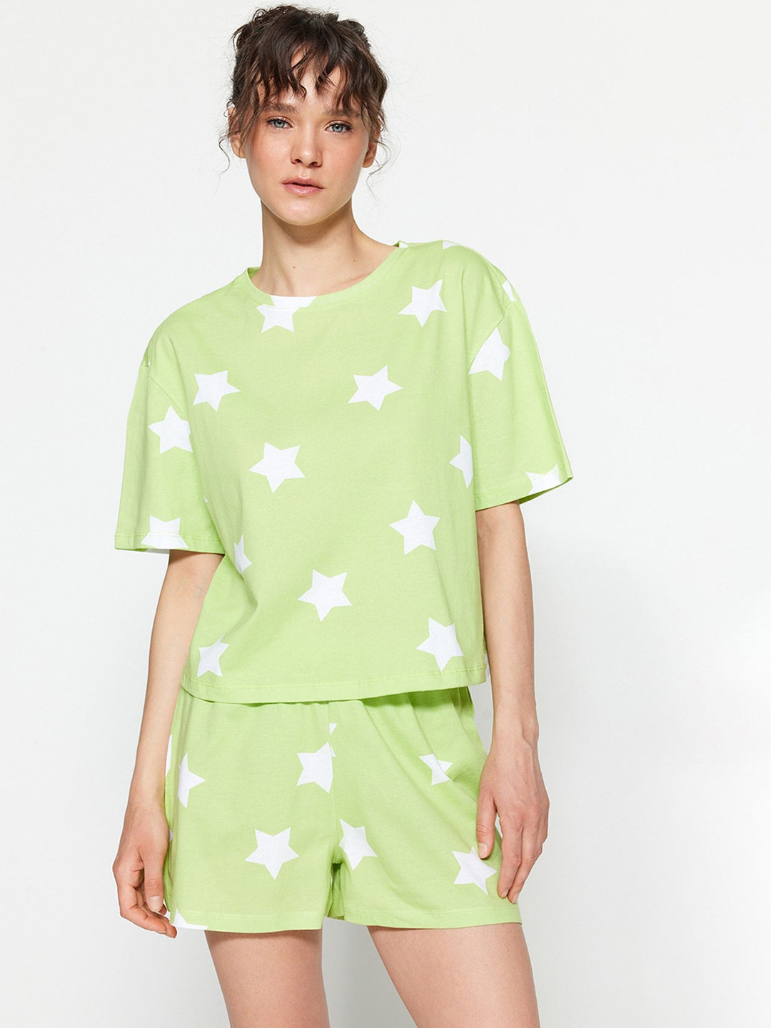 

Trendyol Women Geometric Printed Night suit, Green