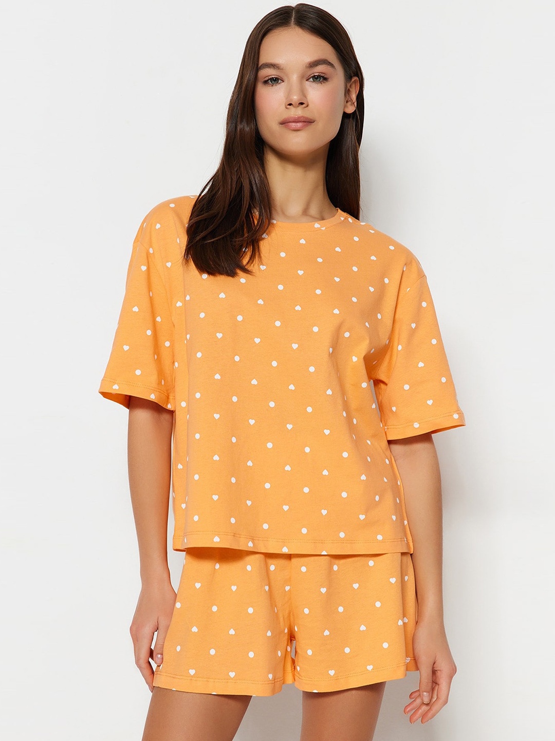 

Trendyol Women Printed Night suit, Orange