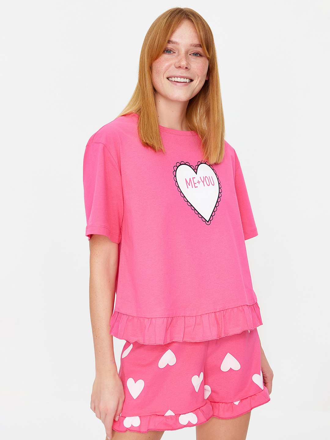 

Trendyol Women Printed Night suit, Pink