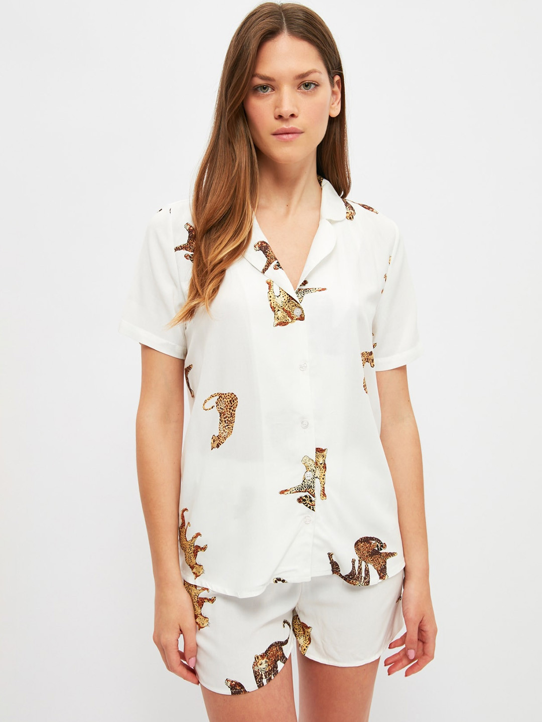 

Trendyol Women Printed Night suit, White