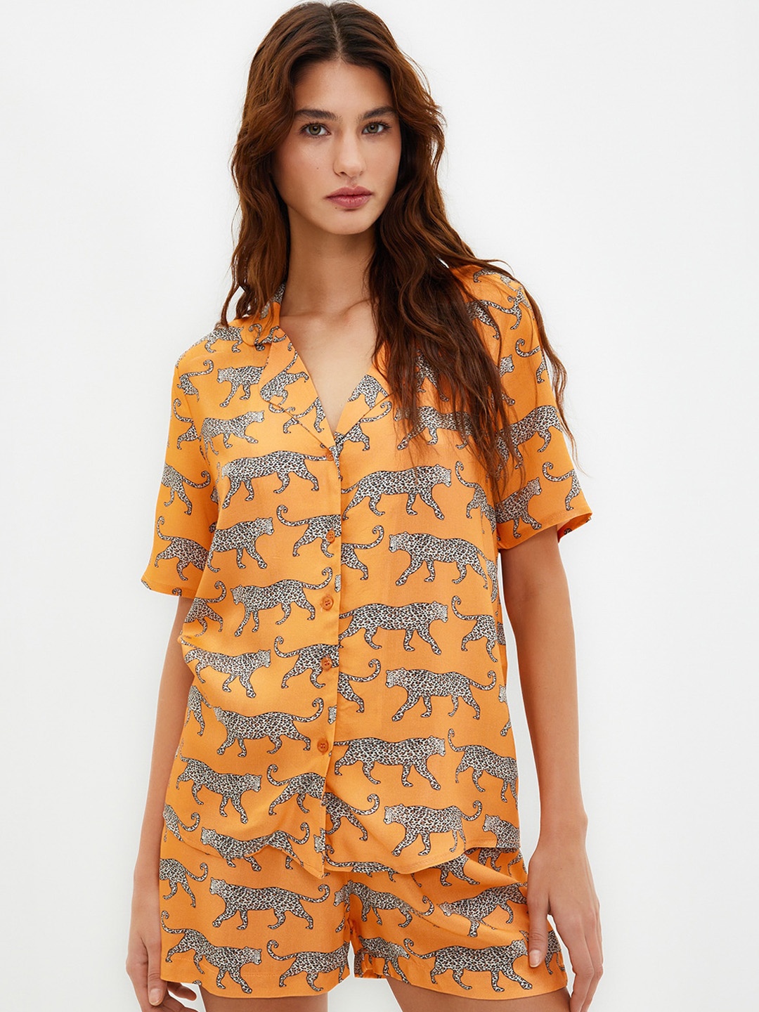 

Trendyol Women Printed Night suit, Orange