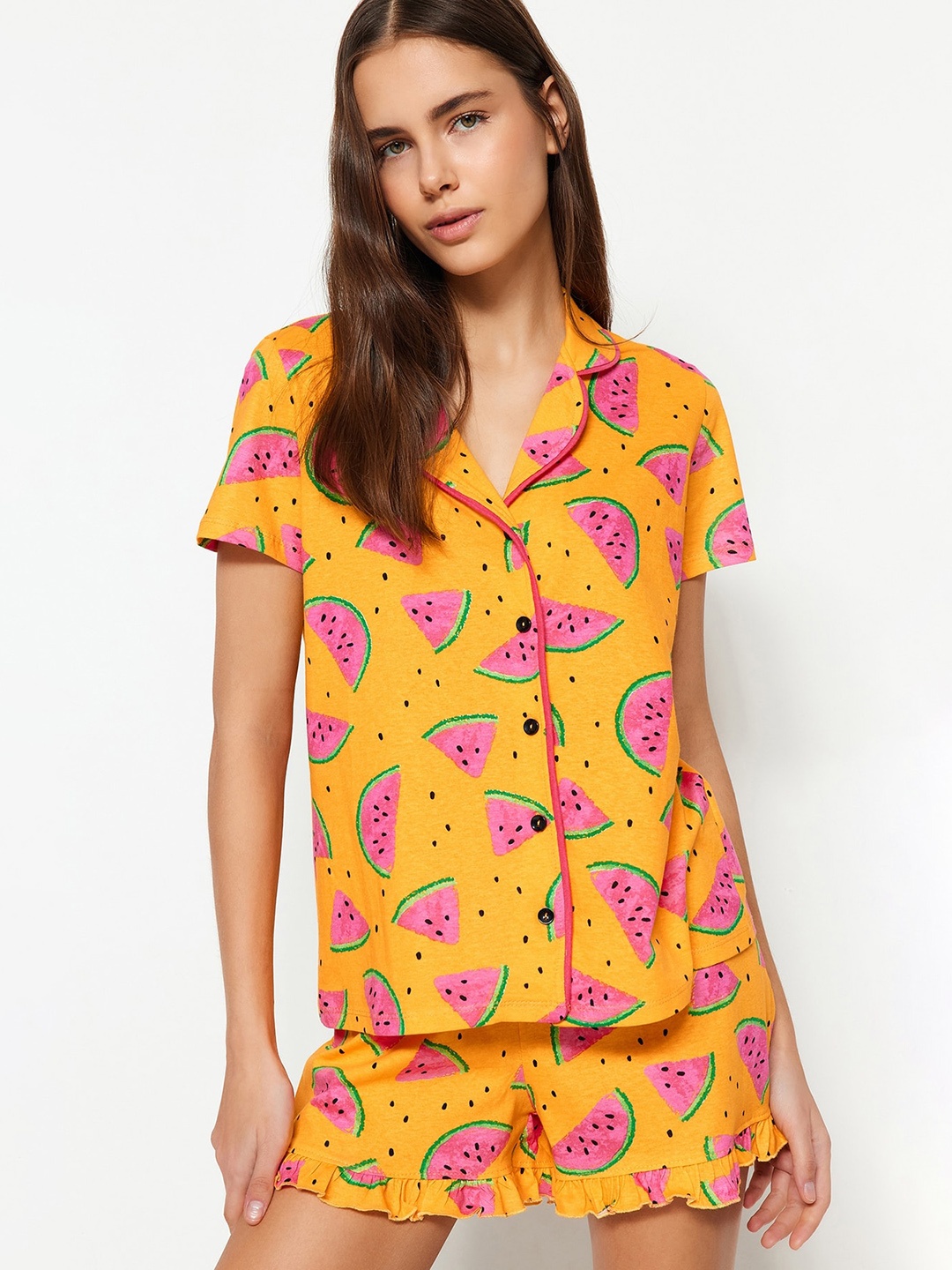 

Trendyol Women Printed Night suit, Orange
