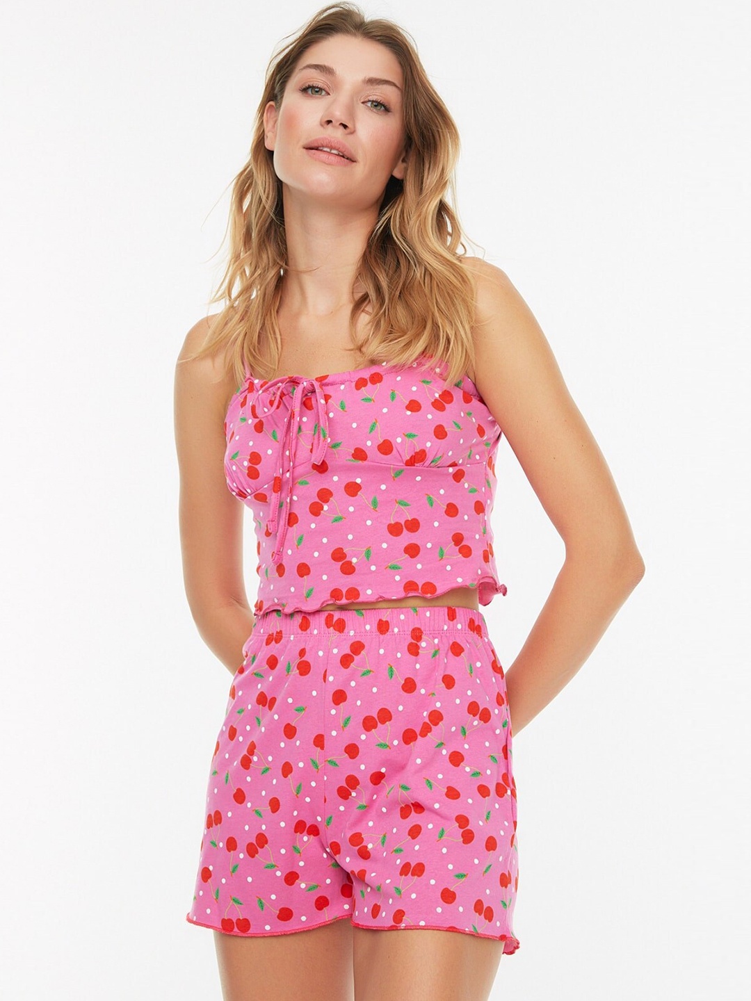 

Trendyol Women Printed Night suit, Pink
