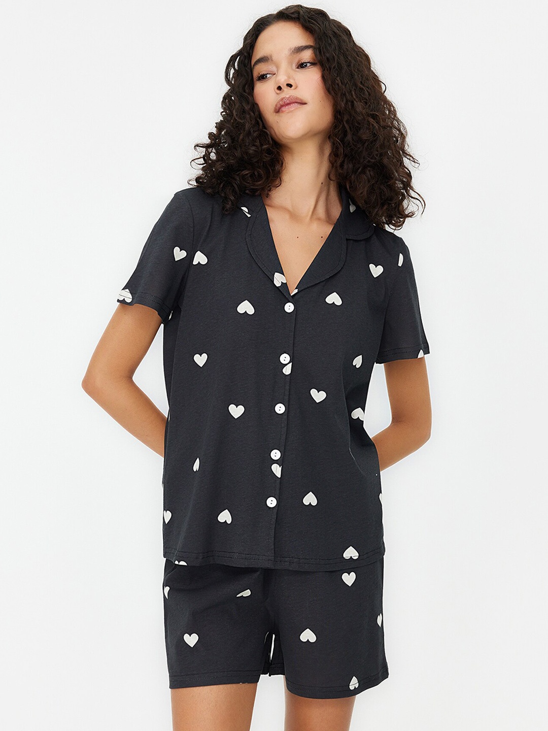 

Trendyol Women Printed Night suit, Black