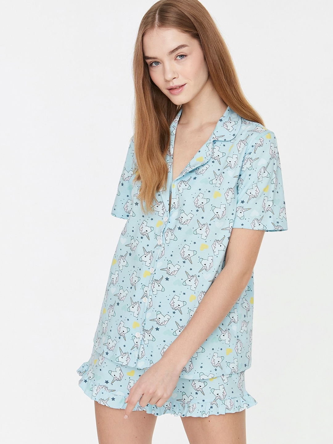 

Trendyol Women Printed Night suit, Blue