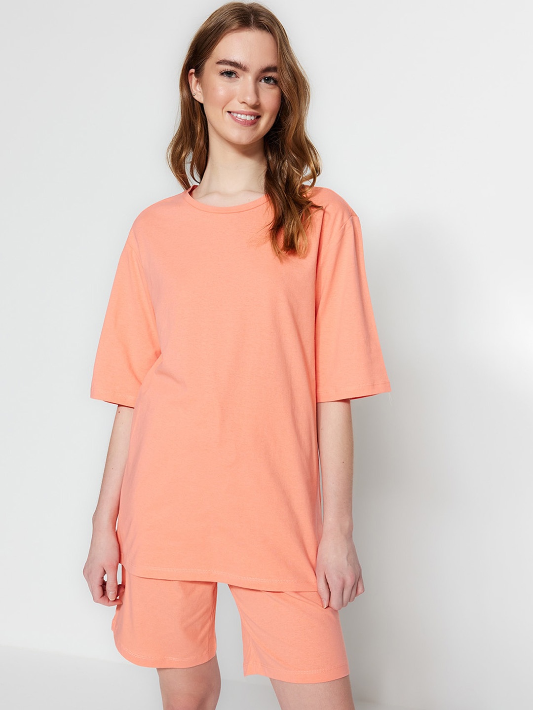 

Trendyol Women Printed Night suit, Peach