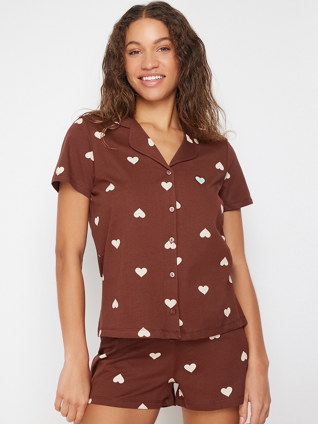 

Trendyol Women Printed Night suit, Brown