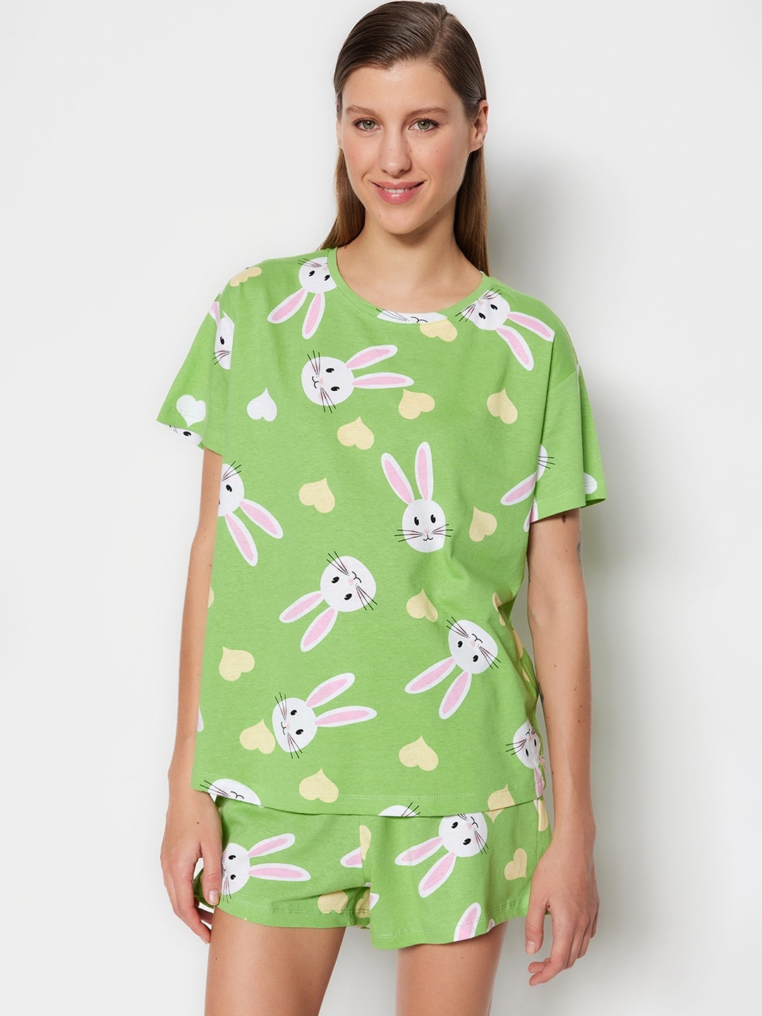 

Trendyol Women Printed Night suit, Green