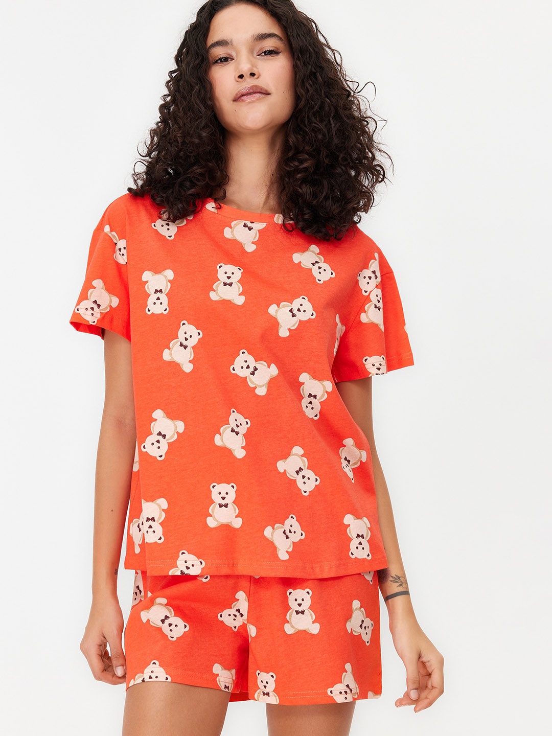 

Trendyol Women Printed Night suit, Orange