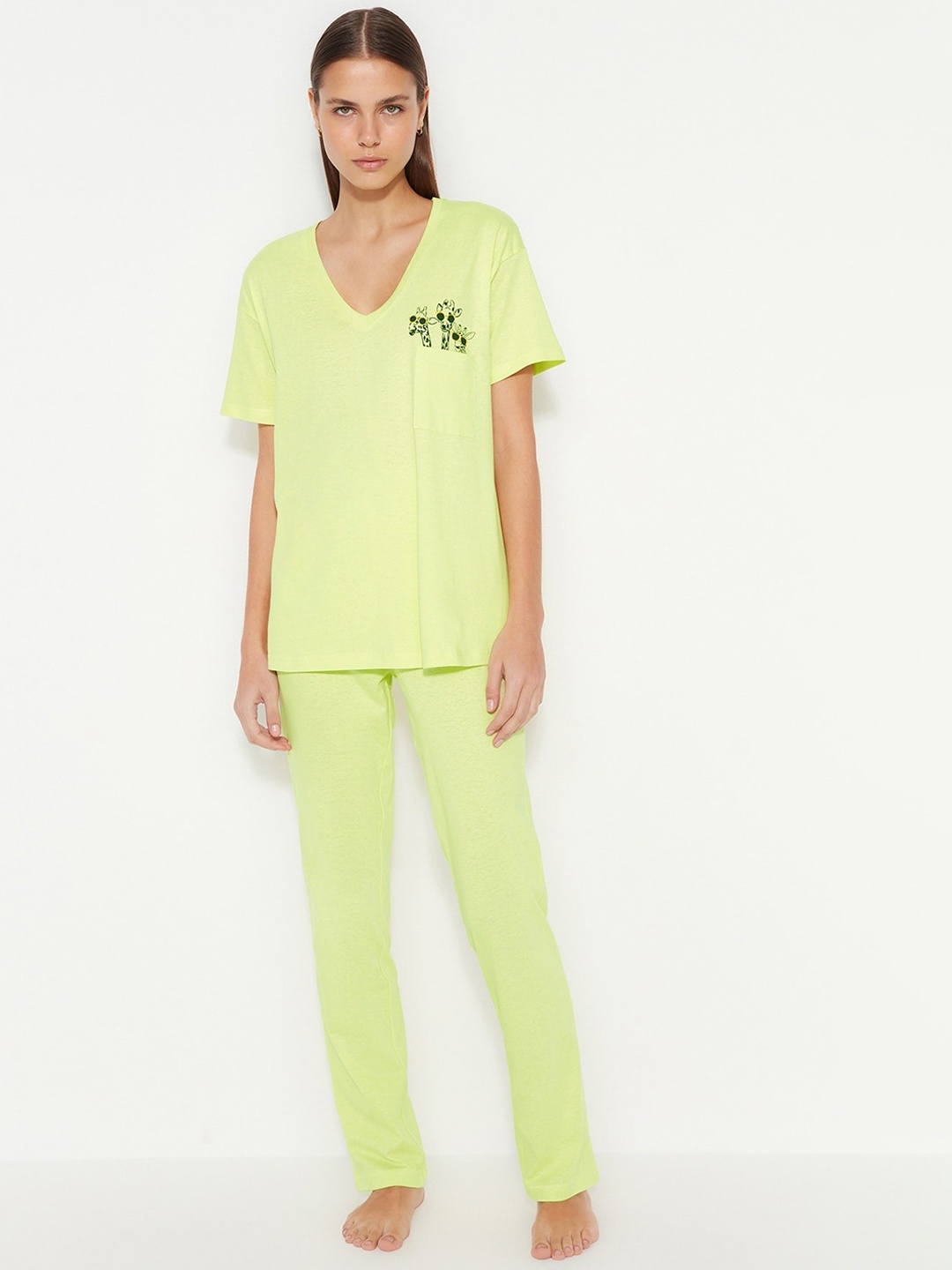 

Trendyol Women Printed Night suit, Green