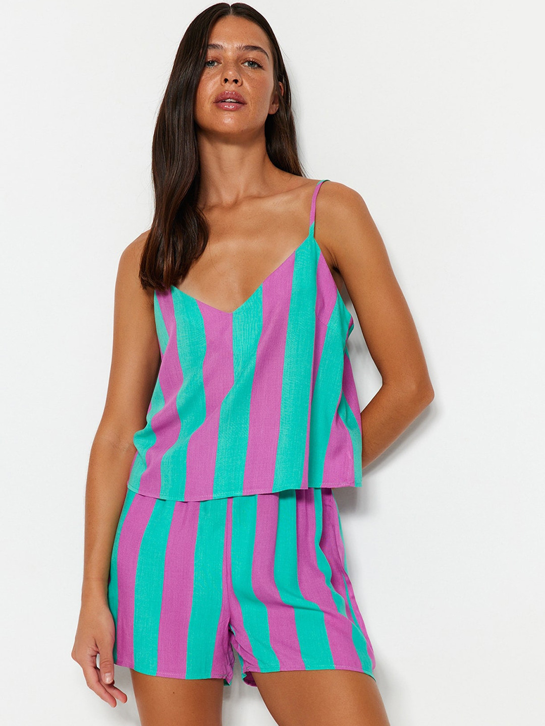 

Trendyol Women Striped Night suit, Blue