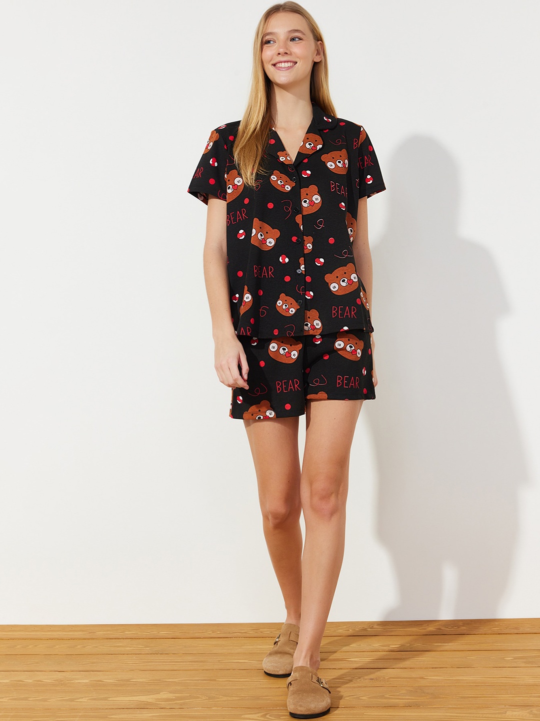 

Trendyol Women Printed Night suit, Black