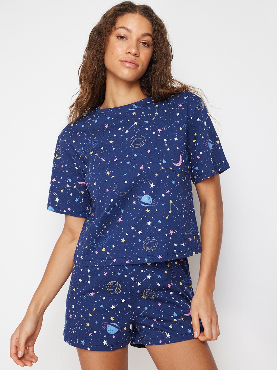

Trendyol Women Printed Night suit, Blue