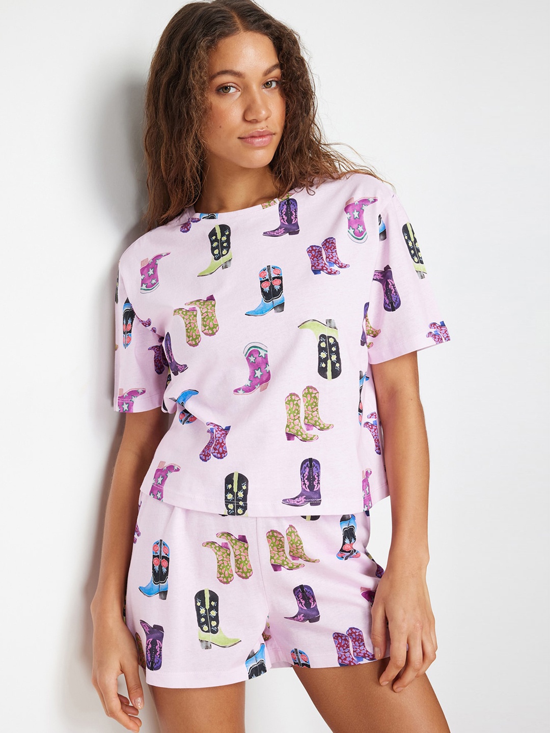

Trendyol Women Printed Night suit, Pink