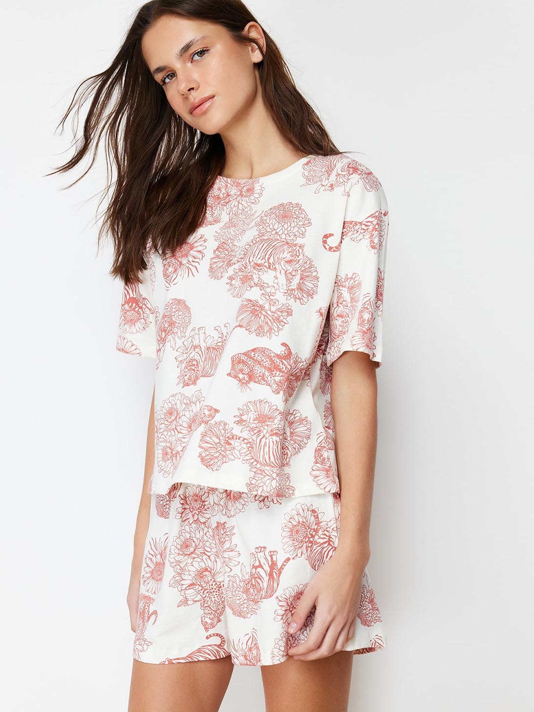 

Trendyol Women Printed Night suit, White