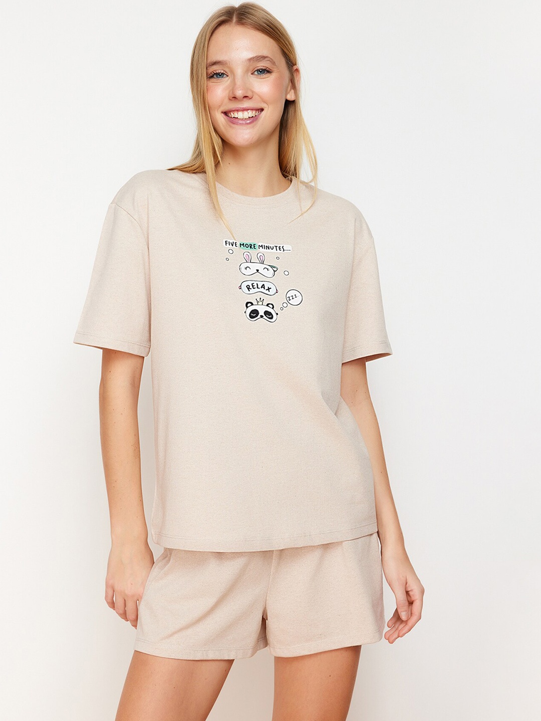 

Trendyol Women Printed Night suit, Beige