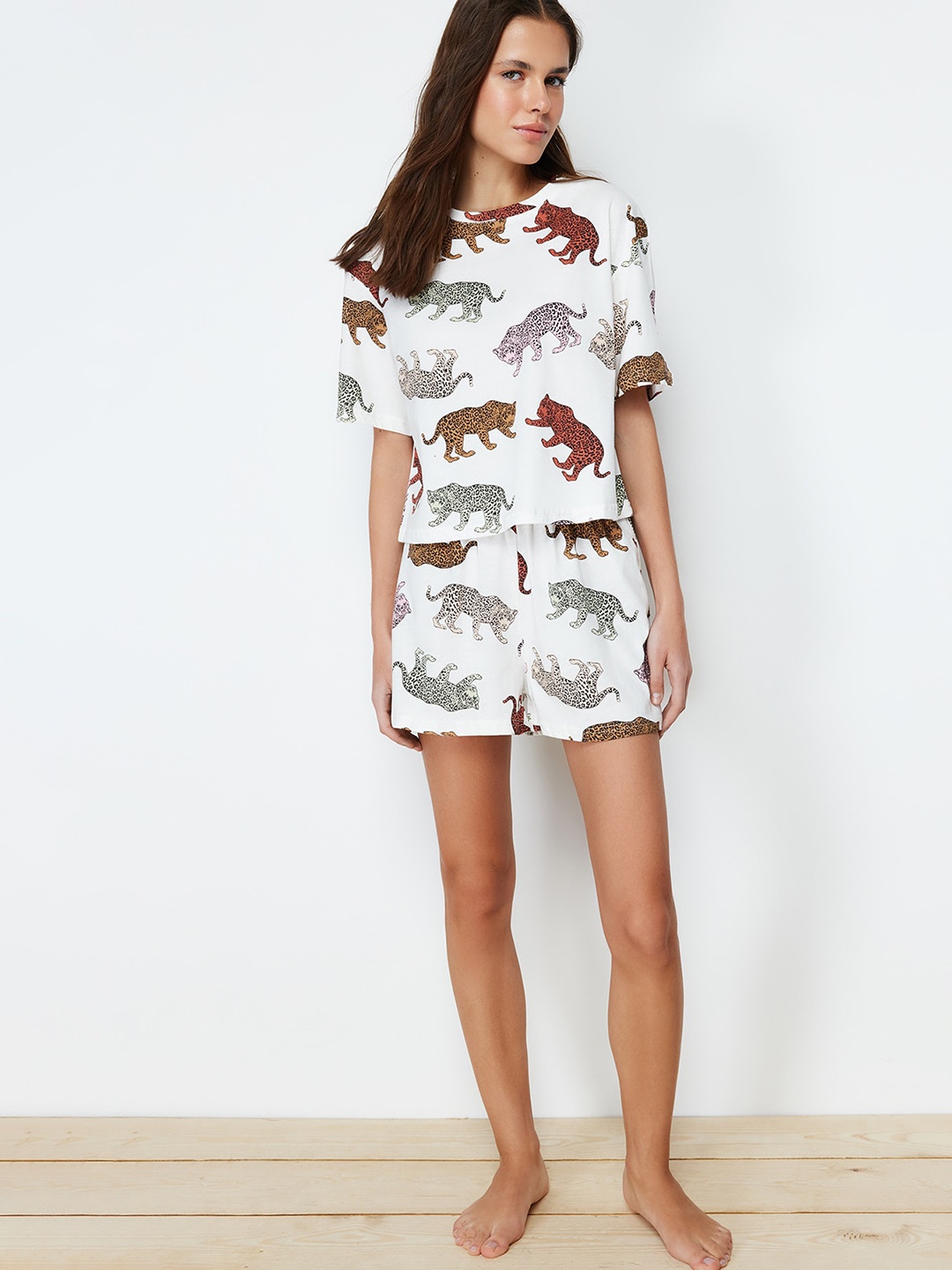 

Trendyol Women Printed Night suit, White