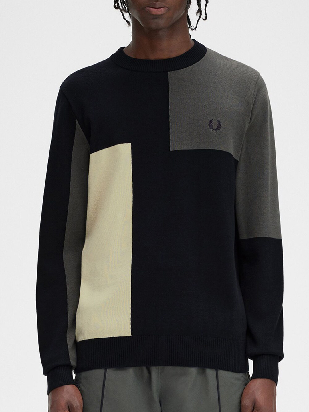 

Fred Perry Round Neck Colourblocked Cotton Pullover Sweater, Navy blue