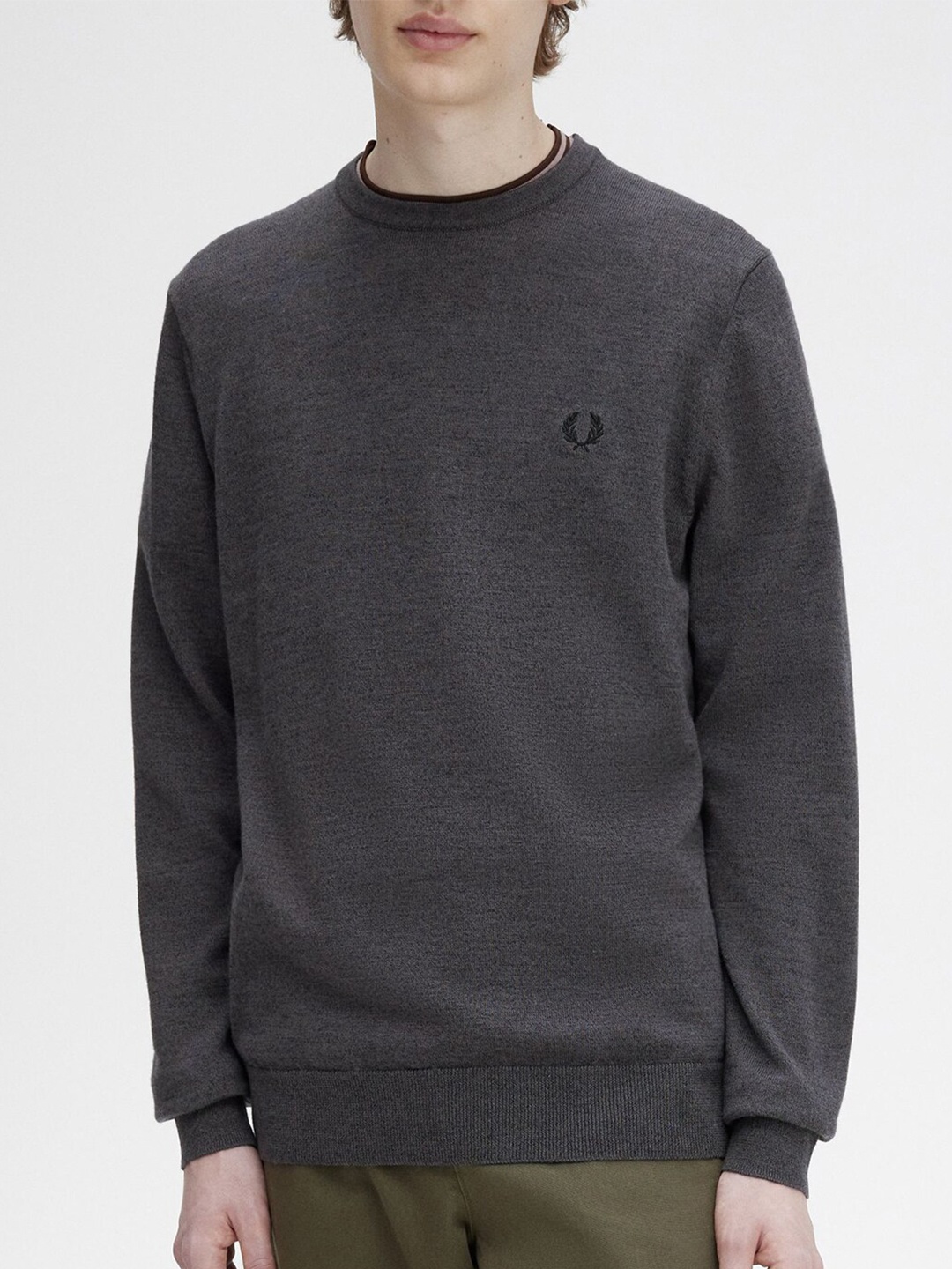 

Fred Perry Round Neck Cotton Pullover Sweater, Grey melange