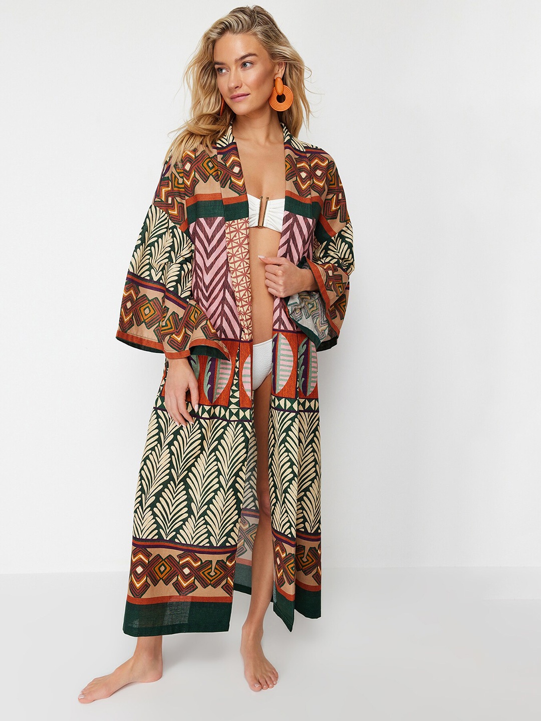 

Trendyol pure cotton Printed Maxi Kaftan Nightdress, Green