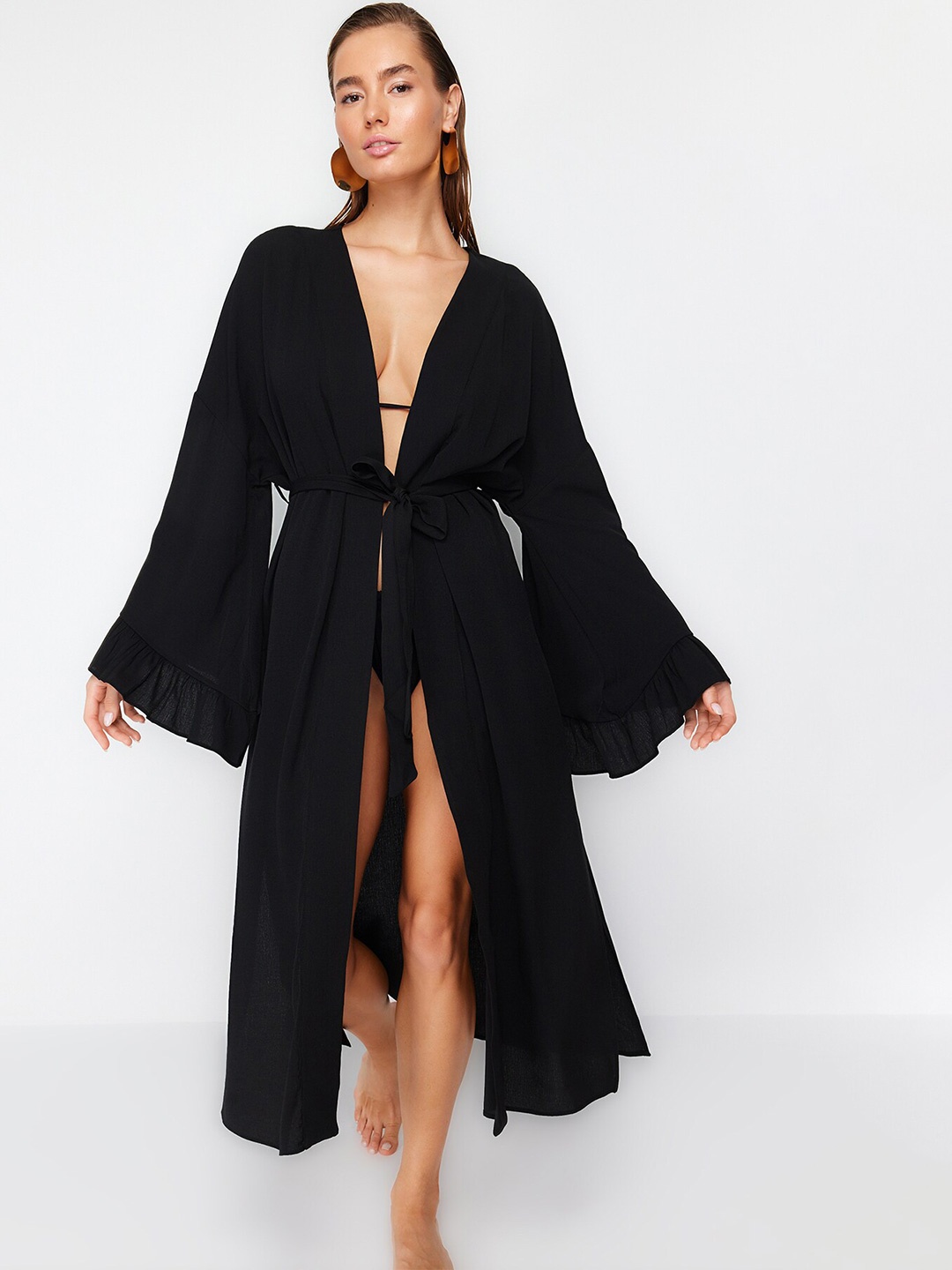 

Trendyol solid wrap Nightdress, Black