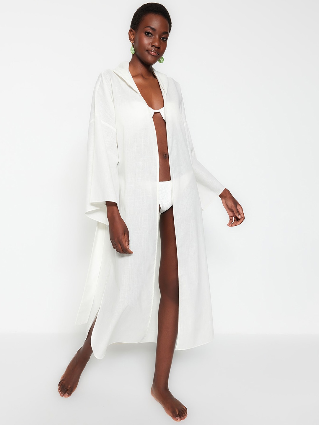 

Trendyol Long Sleeves Pure Cotton Maxi Robe, White