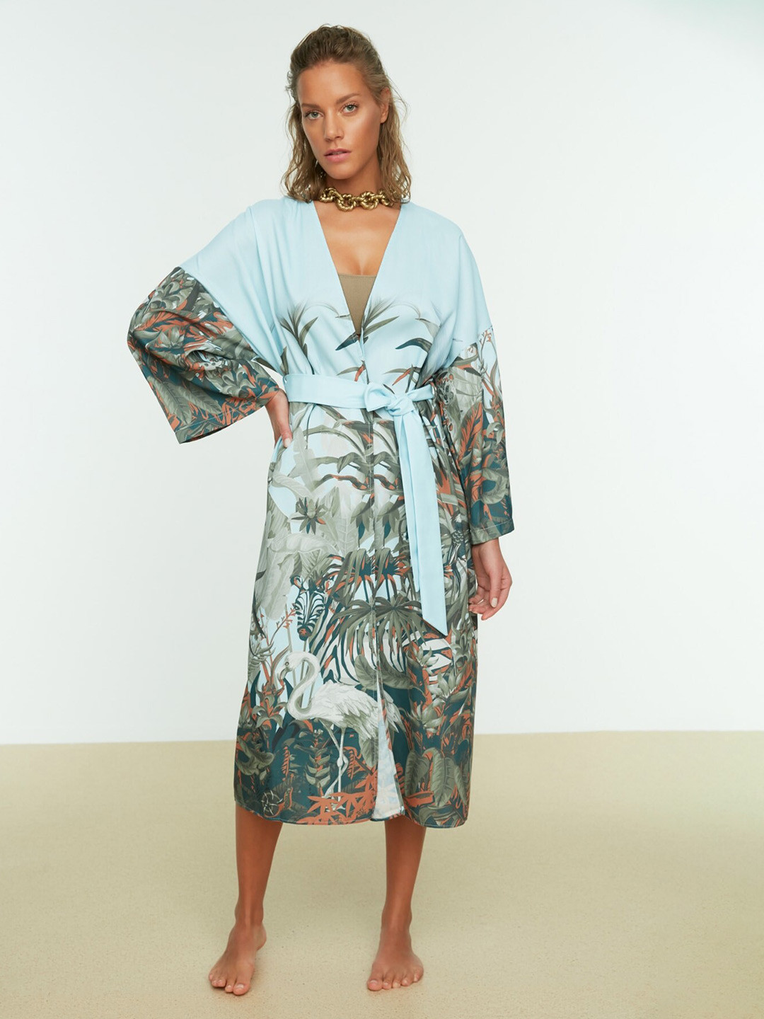 

Trendyol Long Sleeves Printed Robe, Blue