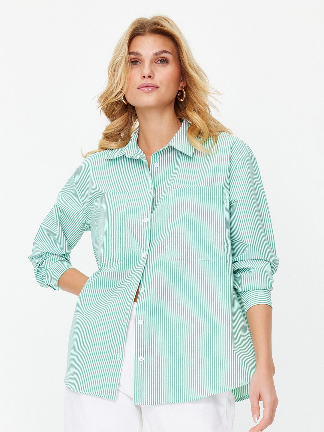 

Trendyol Women Opaque Striped Casual Shirt, Na