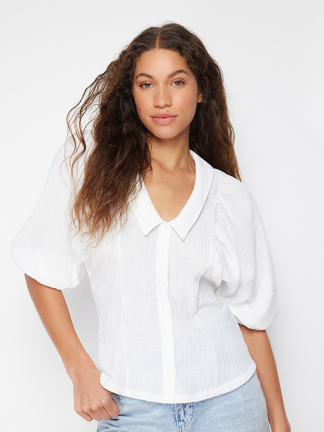 

Trendyol Women Opaque Striped Casual Shirt, Na