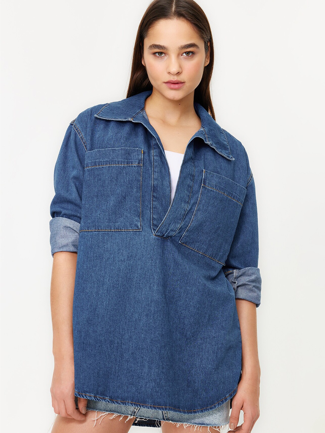 

Trendyol Faded Cotton Opaque Casual Shirt, Blue