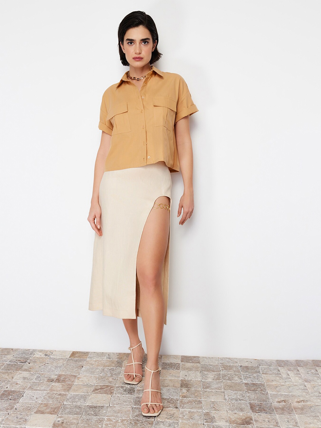 

Trendyol Cotton Opaque Casual Shirt, Cream