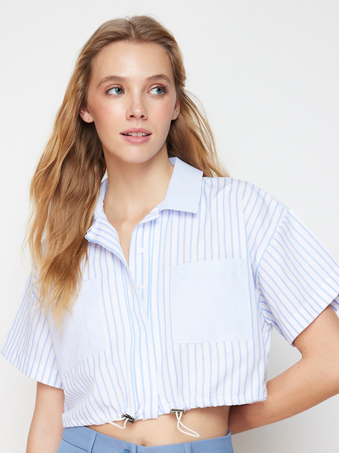 

Trendyol Cotton Opaque Striped Casual Shirt, Blue