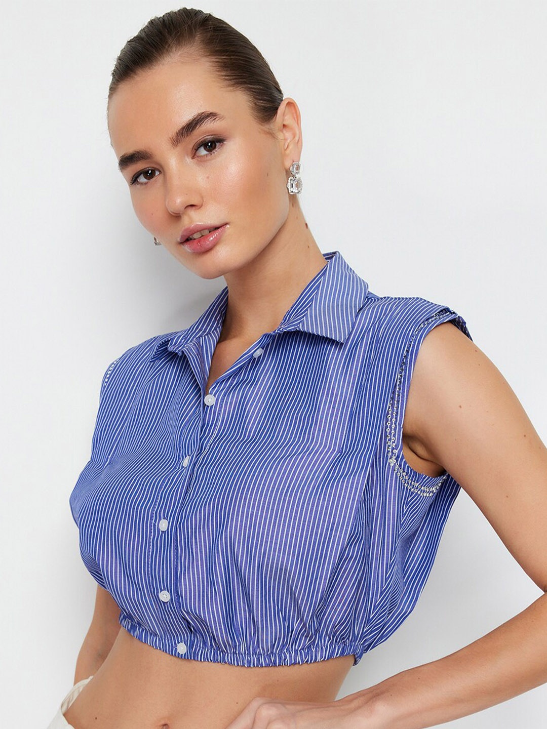 

Trendyol Opaque Cotton Striped Casual Shirt, Blue