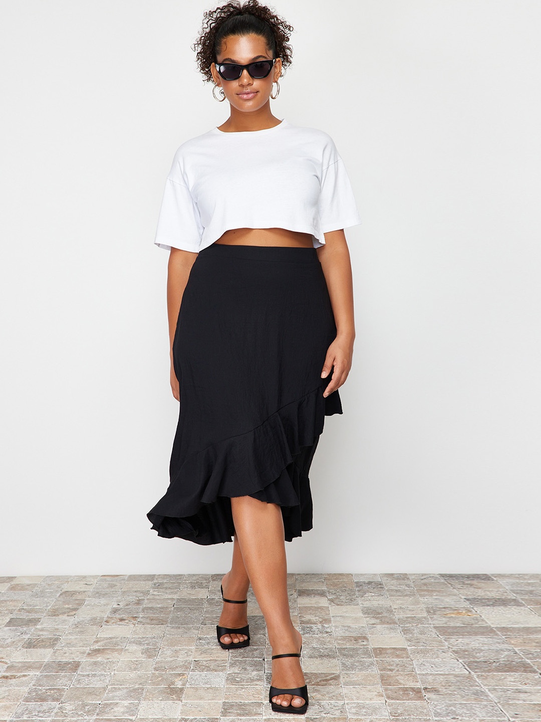 

Trendyol Flared Ruffled Midi Skirt, Black