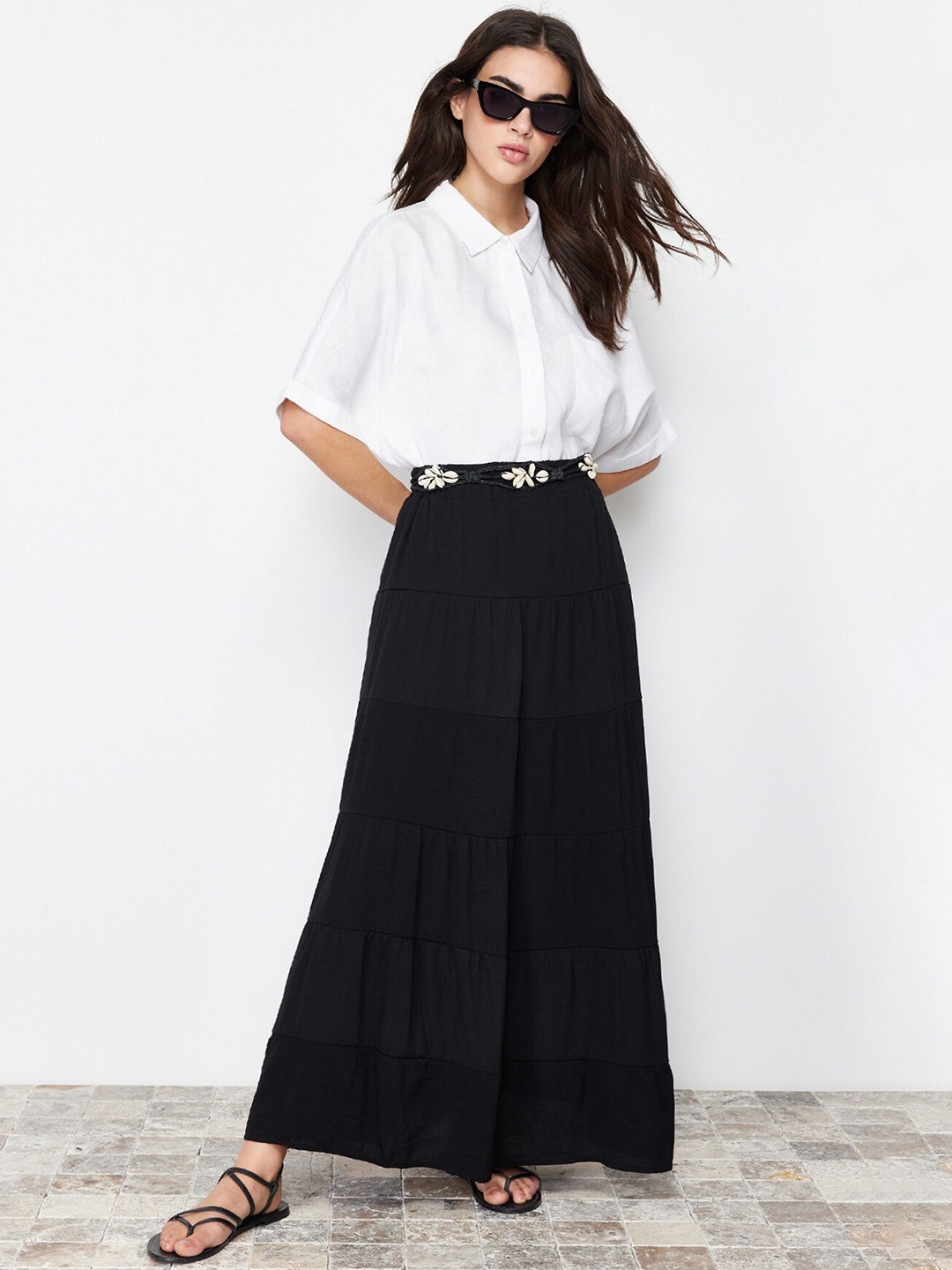 

Trendyol Gathered Flared Maxi Skirt, Black