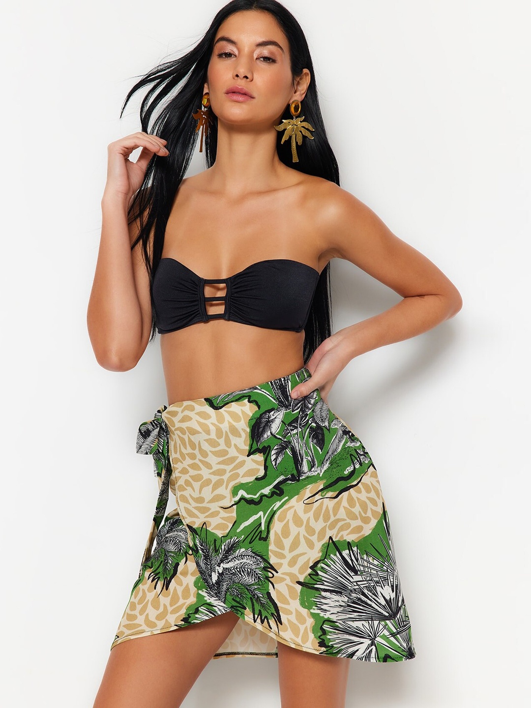 

Trendyol Printed Wrap Mini Skirt, Green