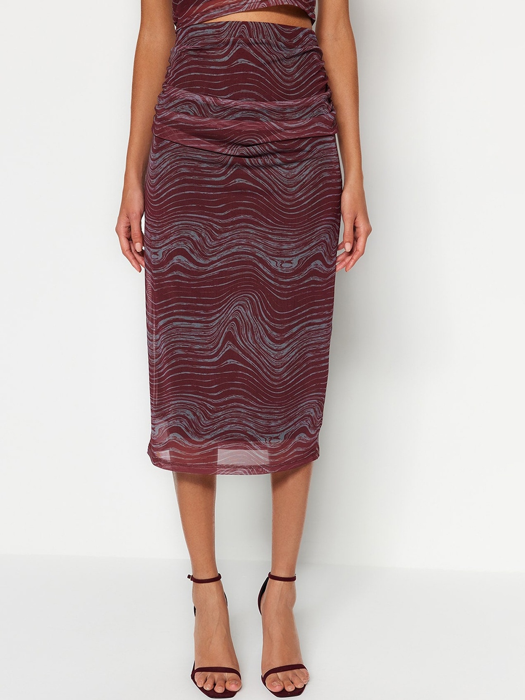 

Trendyol Printed Pencil Midi Skirt, Brown