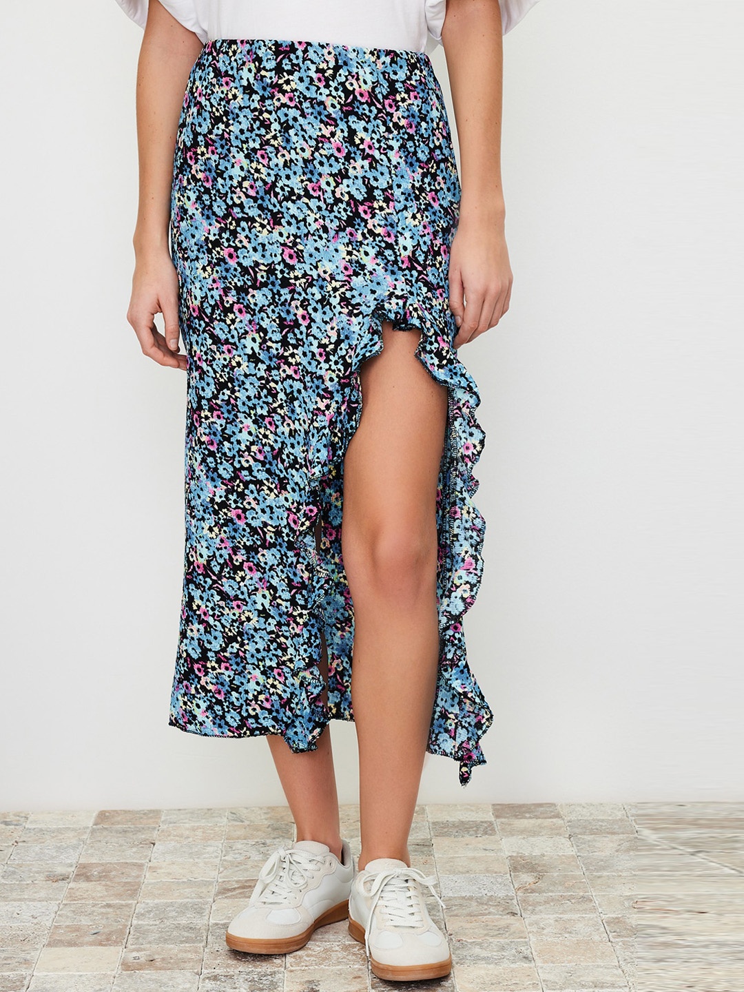 

Trendyol Printed Straight Midi Skirt, Blue