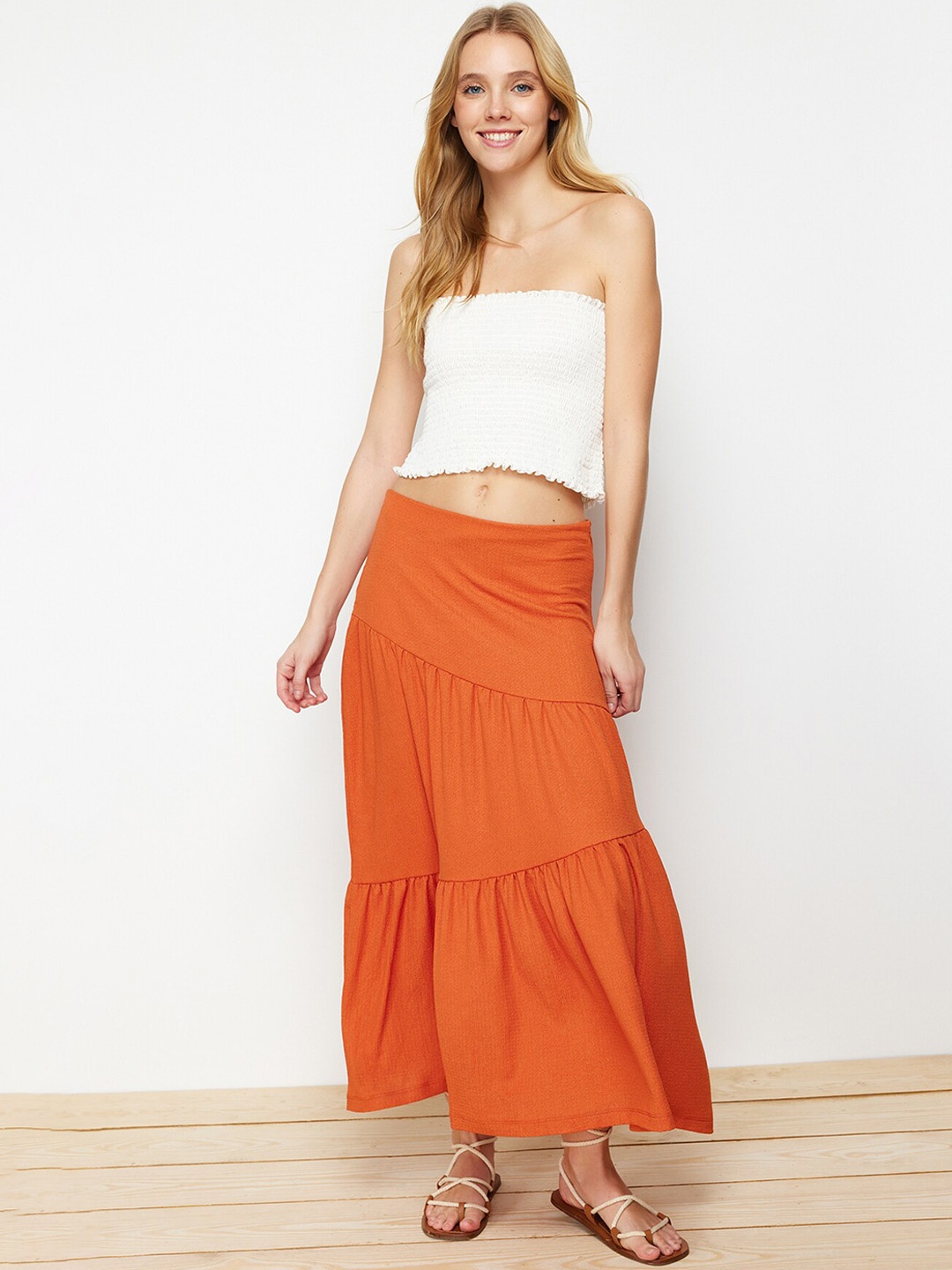 

Trendyol Tiered Flared Maxi Skirt, Orange