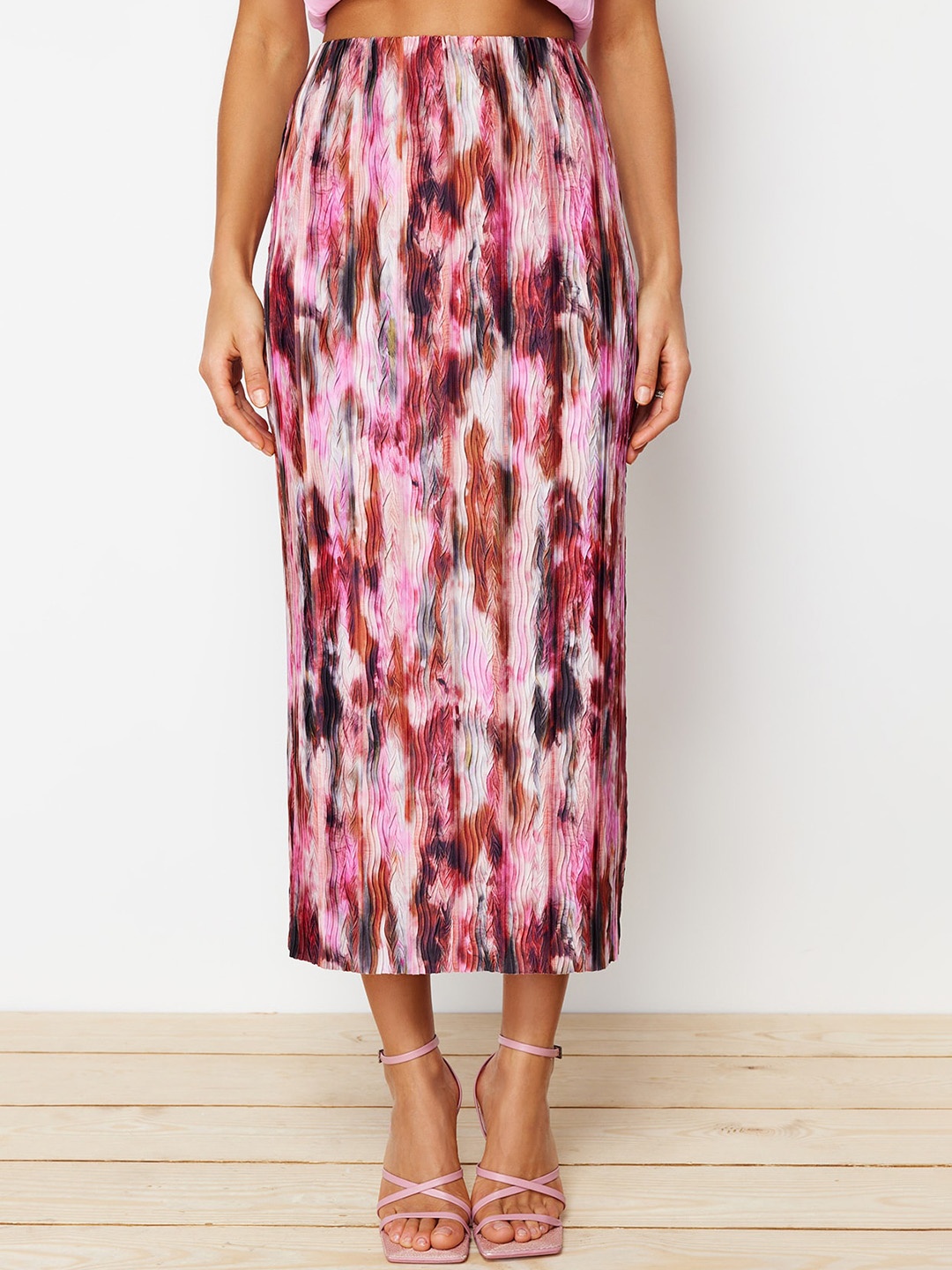 

Trendyol Printed Flared Maxi Skirts, Pink