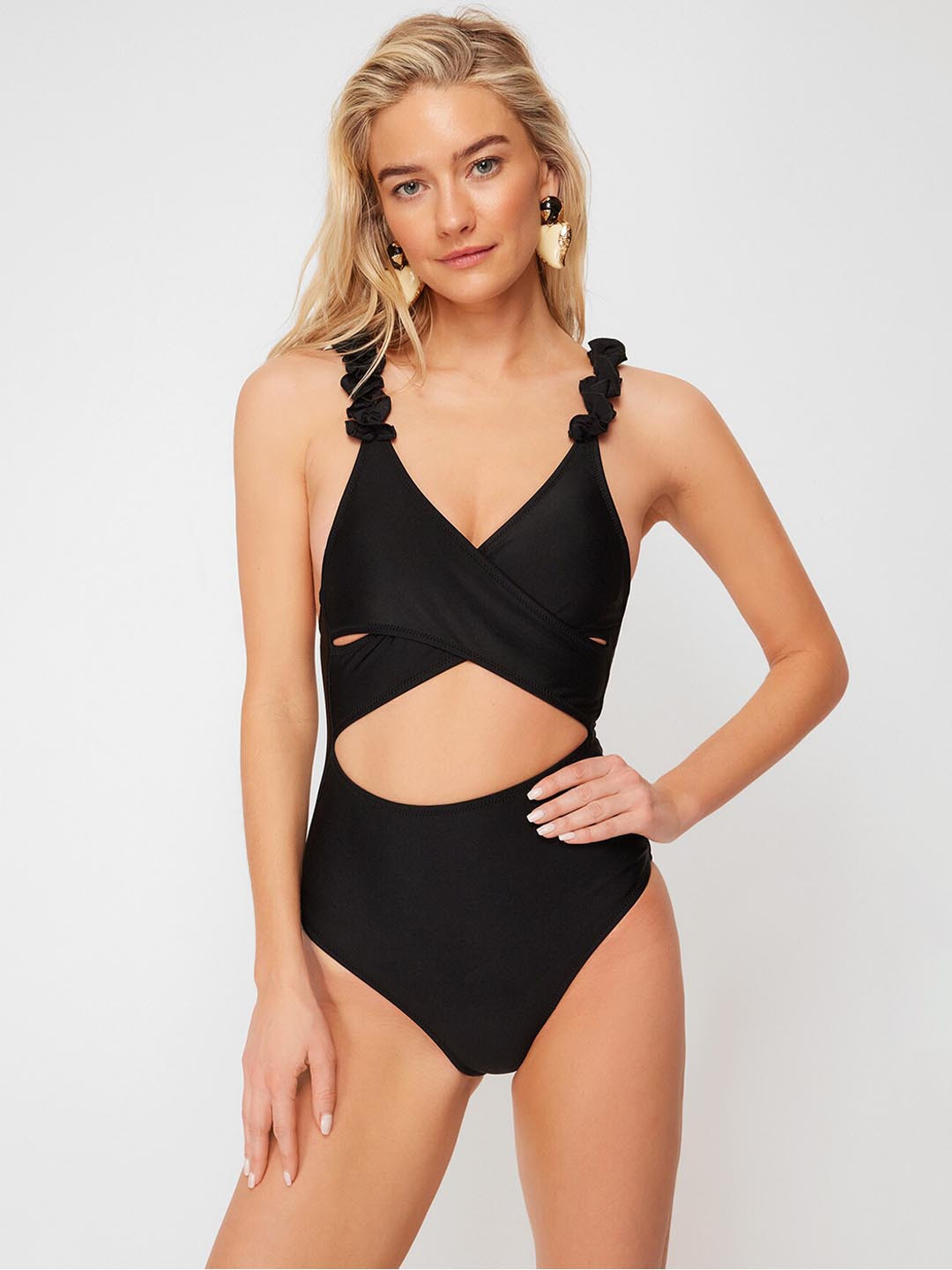 

Trendyol V-Neck Swim Bodysuit, Black