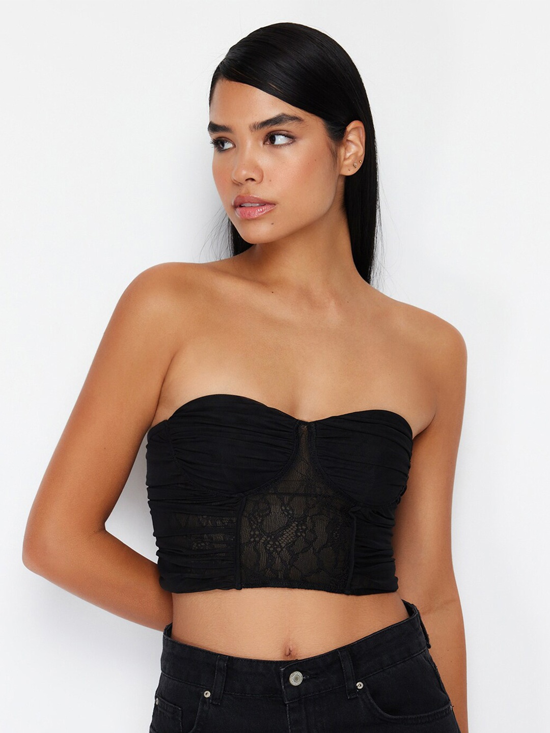 

Trendyol Self Design Tube Crop Top, Black