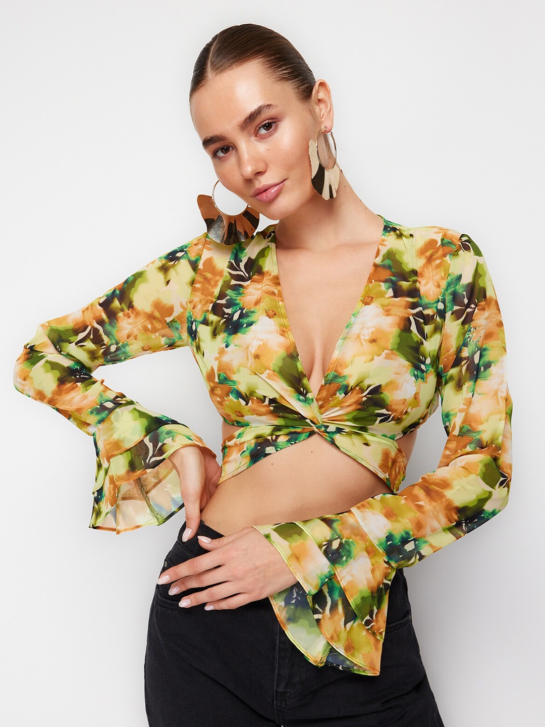 

Trendyol Floral Printed Wrap Top, Yellow