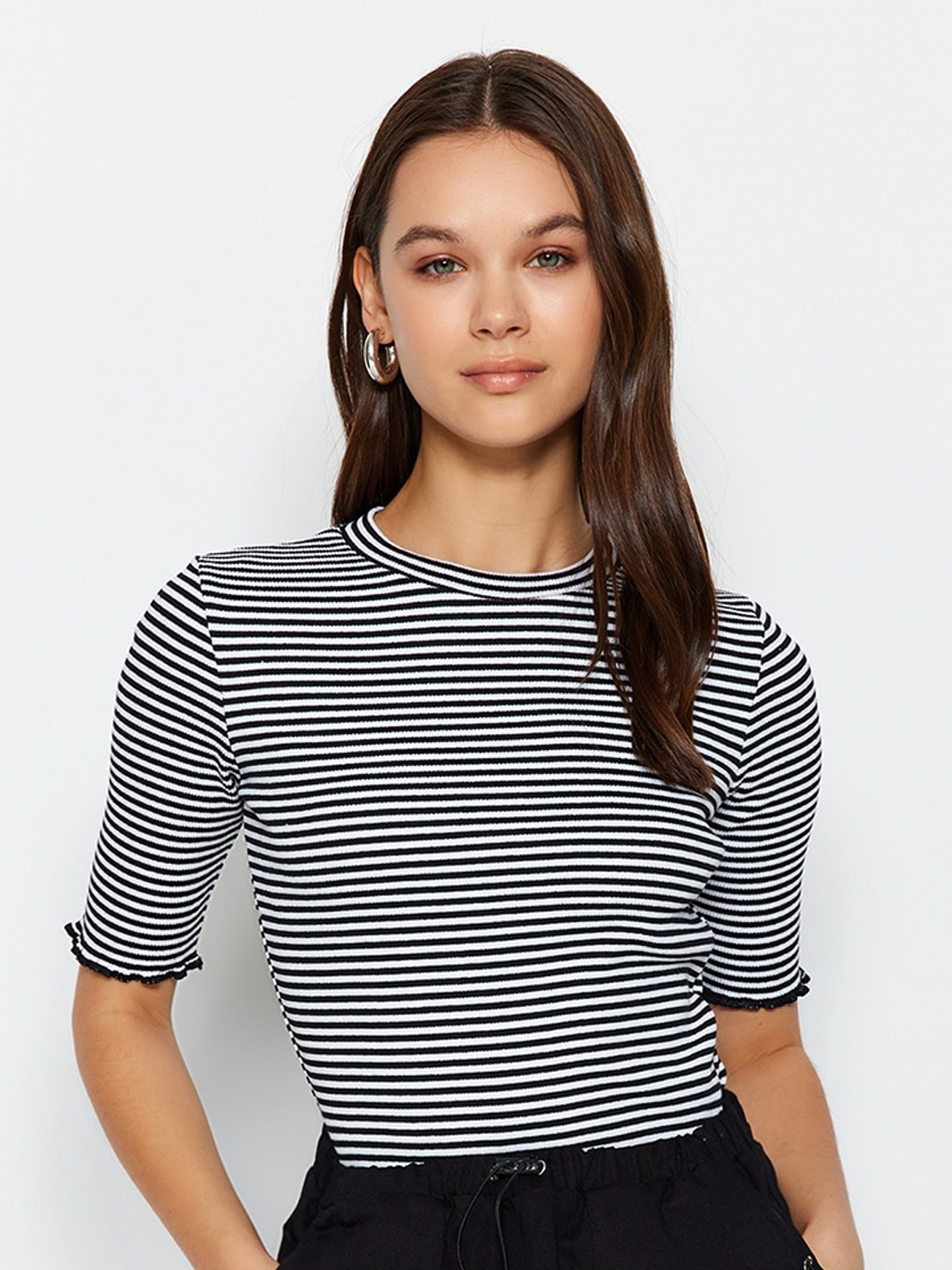 

Trendyol Striped Round Neck Top, Black