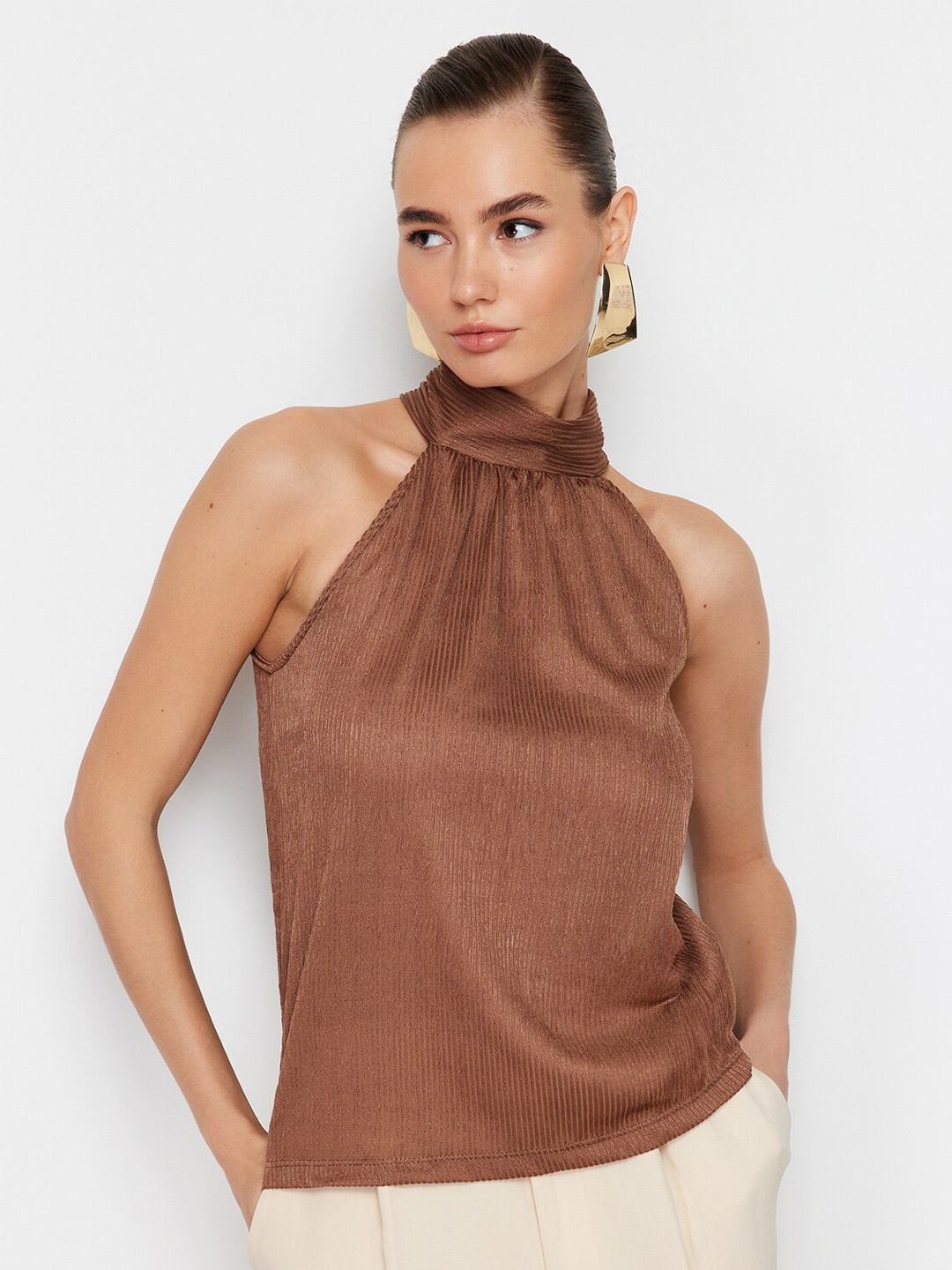 

Trendyol High Neck Top, Brown