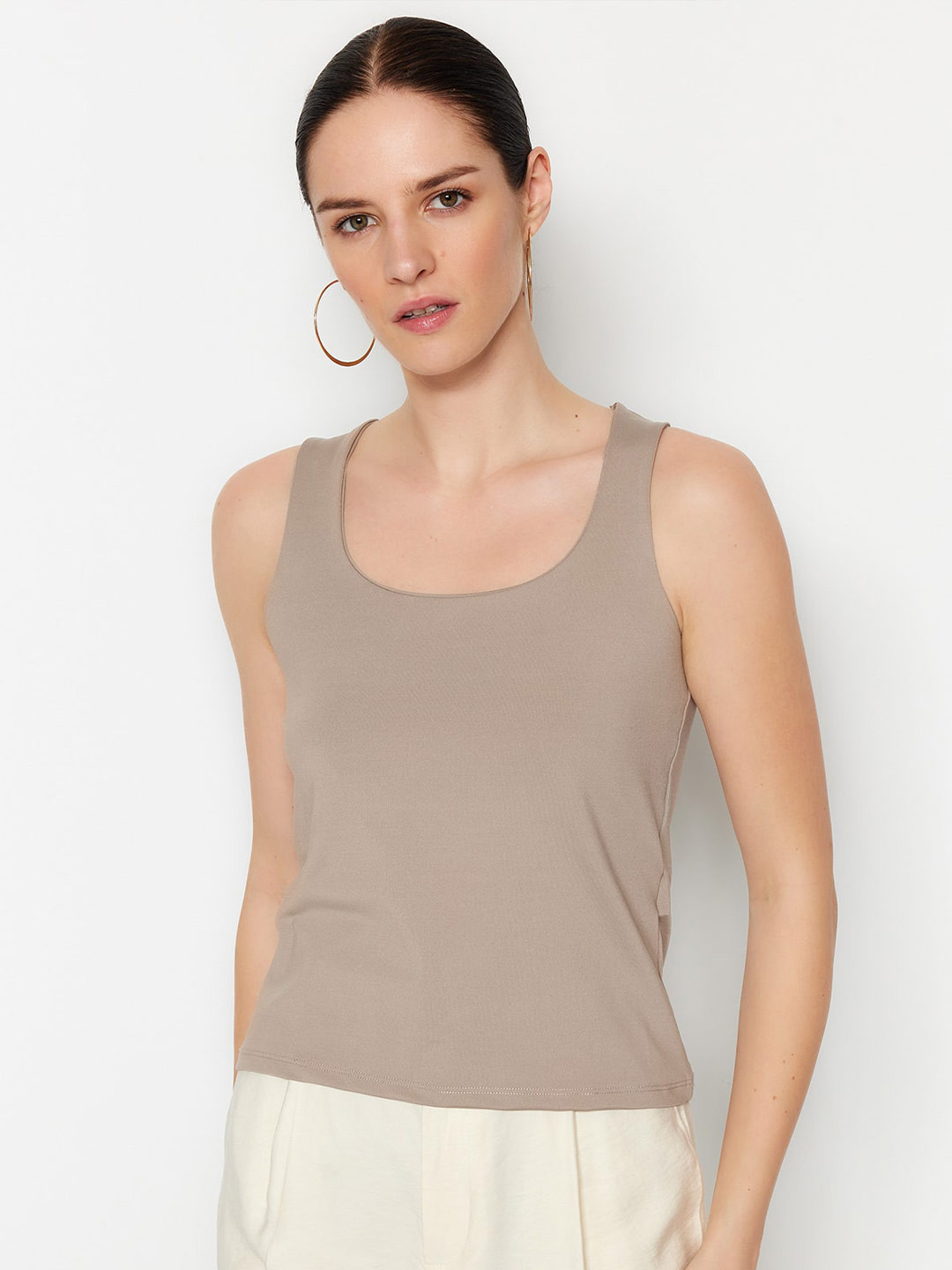 

Trendyol Shoulder Straps Fitted Top, Beige