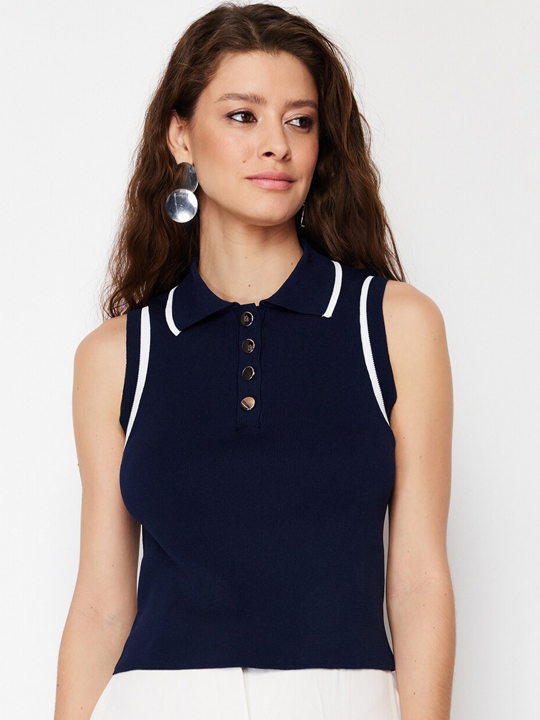 

Trendyol Shirt Collar Fitted Top, Navy blue