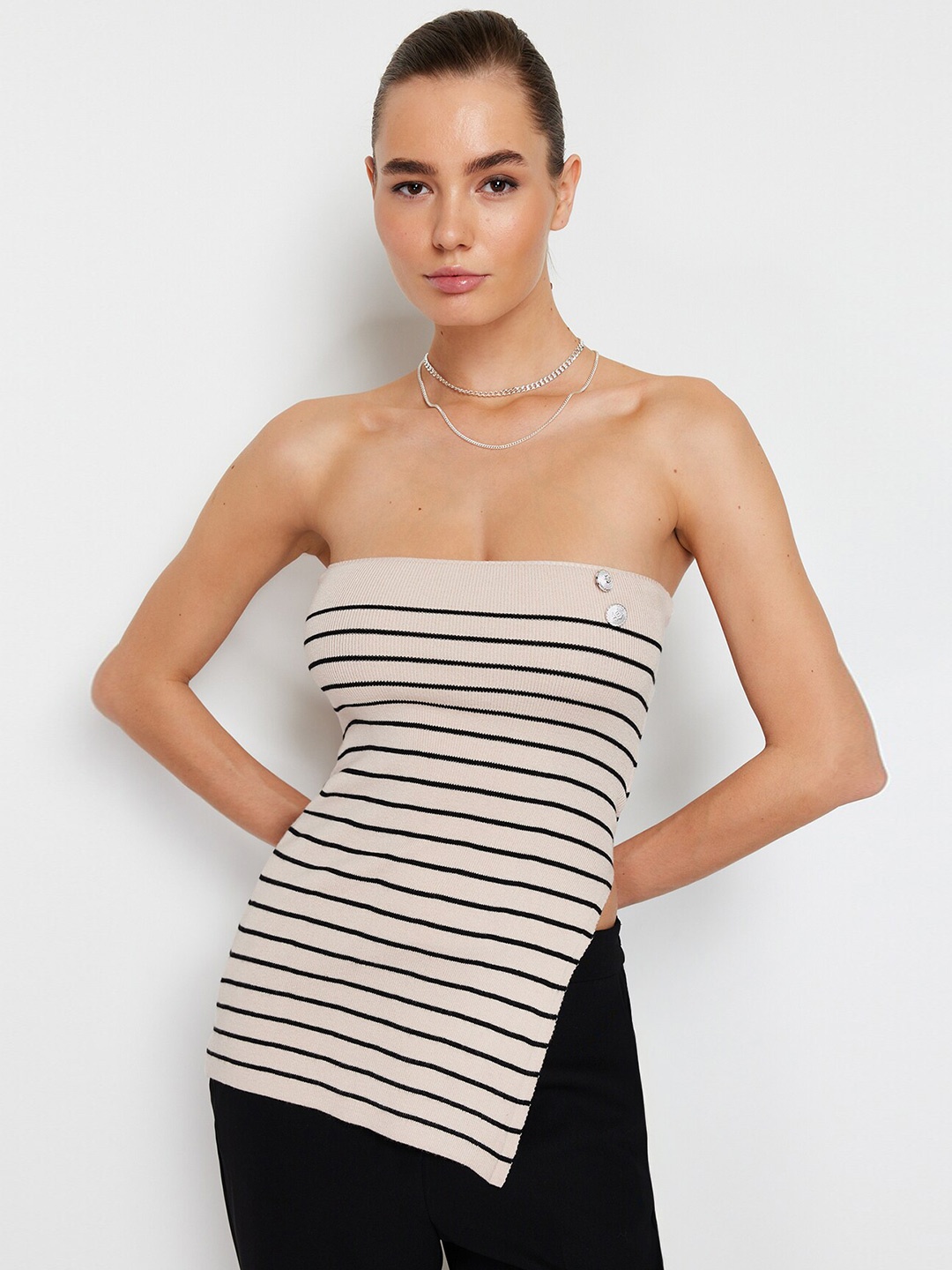 

Trendyol Striped Strapless Tube Top, Off white