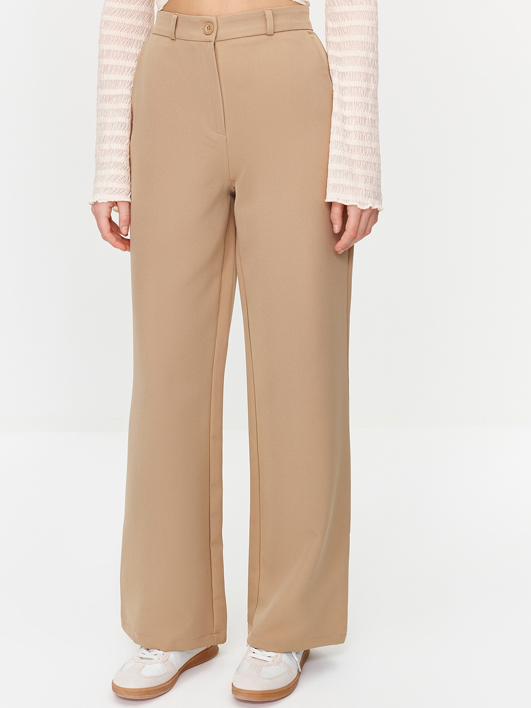 

Trendyol Women Mid-Rise Parallel Trousers, Beige